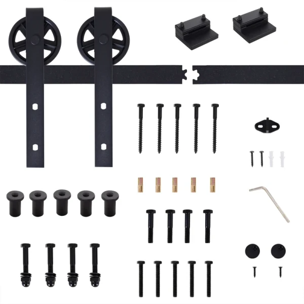 Glijrailset Voor Schuifdeur, Rustiek Design, Koolstofstaal, 200x4x0,6 Cm, Tot 90 Kg, Zwart 8