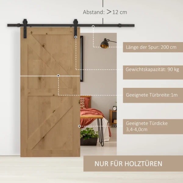 Glijrailset Voor Schuifdeur, Tot 90 Kg, Koolstofstaal, 200 Cm, Zwart, Inclusief Gereedschap 4