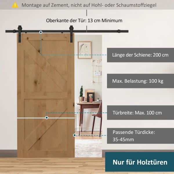 Glijrailset Voor Schuifdeuren, Draagvermogen Max. 100 Kg, Metaal, Zwart, 2 M, Zwart 4