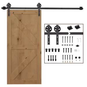 Glijrailset Voor Schuifdeuren, Inclusief Rails, Rollen, Vloerstoppers, 183 Cm, Draagvermogen Tot 100 Kg, Donkerbruin 1