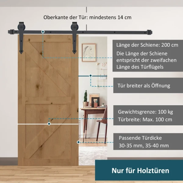 Glijrailset Voor Schuifdeuren, Metaal, 2 M, Draagvermogen 100 Kg, Bruin 4