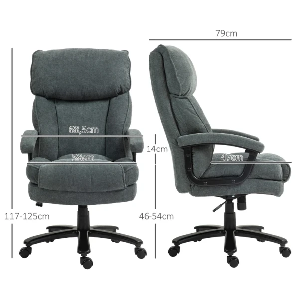 Grote Hoge Bureaustoel, Draagvermogen 200 Kg, Robuuste Constructie, Zachte Bekleding, Grijs 3