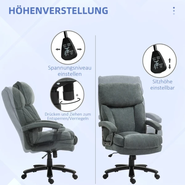 Grote Hoge Bureaustoel, Draagvermogen 200 Kg, Robuuste Constructie, Zachte Bekleding, Grijs 5