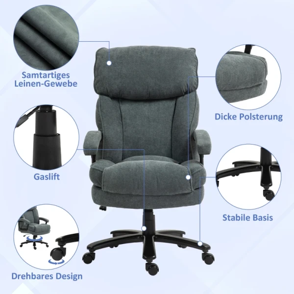 Grote Hoge Bureaustoel, Draagvermogen 200 Kg, Robuuste Constructie, Zachte Bekleding, Grijs 6