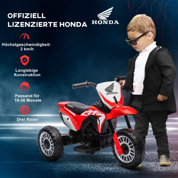 Honda Elektrische Kindermotorfiets, 3 Km/u, Geluidseffecten, Voor 18-36 Maanden, Rood 4