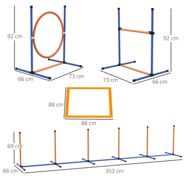 Hondenbehendigheidsset Hondenparcours, 1 Hoepel, 1 Horde, 1 Slalomset, 352 Cm X 66 Cm X 69 Cm, Blauw + Rood 3