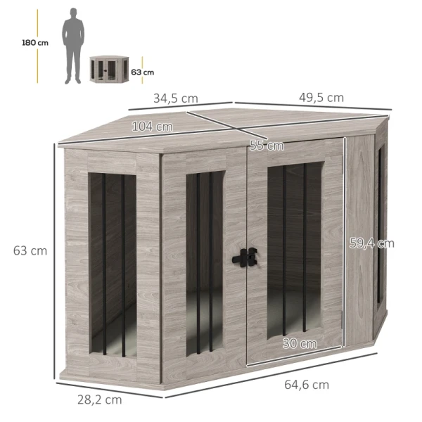 Hondenbox, Hondenkooi, Hoekuitvoering, Inclusief Slot, 1 Ligkussen, 104 X 55 X 63 Cm, Bruin 3