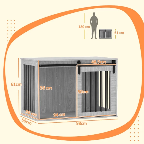 Hondenbox Met Schuifdeur, Ventilatie, Spaanplaat En Staal, 98 X 58 X 61 Cm, Grijs 3