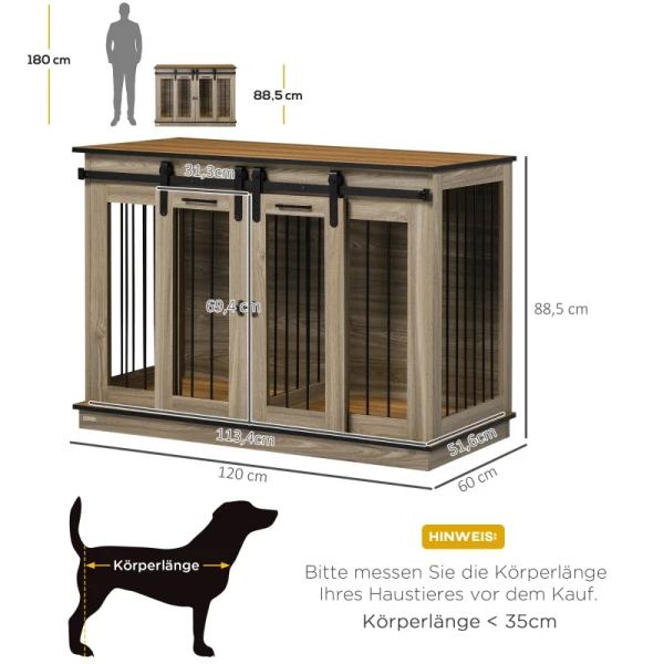 Hondenkooi Met 2 Deuren, Hondenbench, Transportbox Voor Honden, Rustiek Ontwerp, Afsluitbaar, Bruin 3