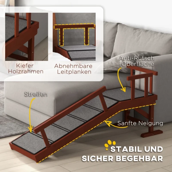 Hondenloopplank, Afneembare Leuningen, Antislip, Hout, Tot 30 Kg, 125x40x56cm, Bruin/grijs 5