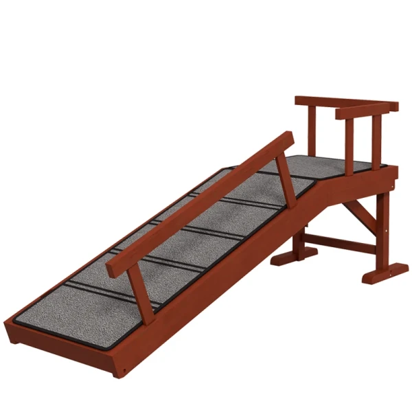 Hondenloopplank, Afneembare Leuningen, Antislip, Hout, Tot 30 Kg, 125x40x56cm, Bruin/grijs 1