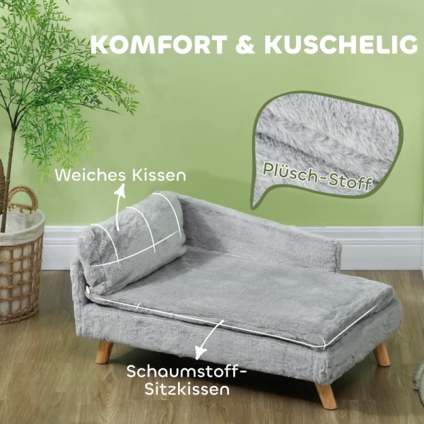 Hondenmand, Hondensofa, Wasbare Pluche Hoes, Tot 20 Kg, 80 X 50 X 40 Cm, Lichtgrijs 4