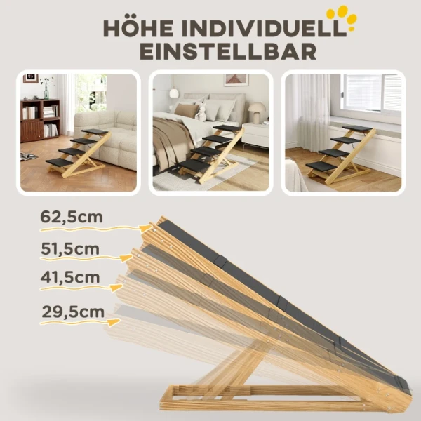 Hondentrap, Hondenloopplank, In Hoogte Verstelbaar, Antislip, Opvouwbaar, 83x40x62,5 Cm, Hout/wit 6