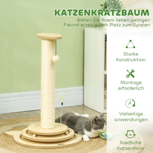 Kattenkrabpaal, 69cm, Sisal Krabpaal, Ballenbaan, Speelbal, Speelveer, 4 In 1 Ontwerp, Crèmewit 5