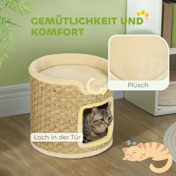 Kattenkrabpaal, Speel- En Ontspanningsruimte, Pluche, 38 X 37H Cm, Kaki Beige, Tot 5 Kg 6