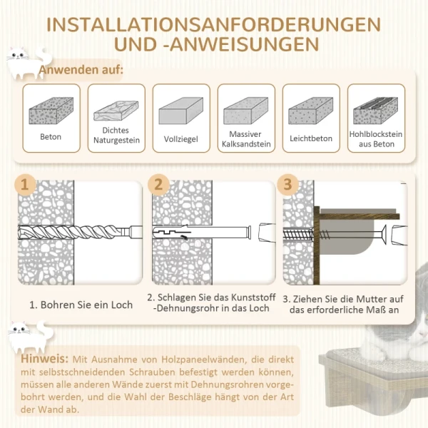 Kattentrapset, Klimwand, 8-delig, Tot 8 Kg, Robuust, Bruin/crèmewit 6