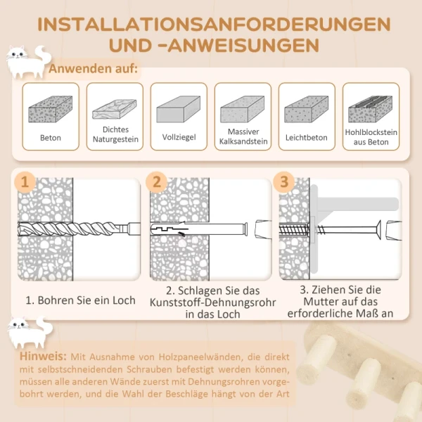 Kattentrapset, Wand- En Plafondmontage, Voor Katten Tot 5 Kg, Beige 7