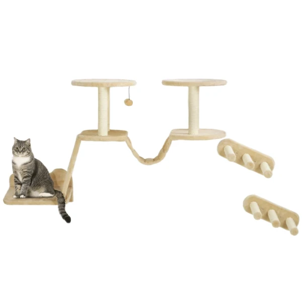 Kattentrapset, Wand- En Plafondmontage, Voor Katten Tot 5 Kg, Beige 1