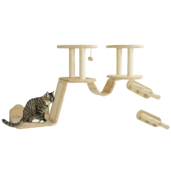 Kattentrapset, Wand- En Plafondmontage, Voor Katten Tot 5 Kg, Beige 10