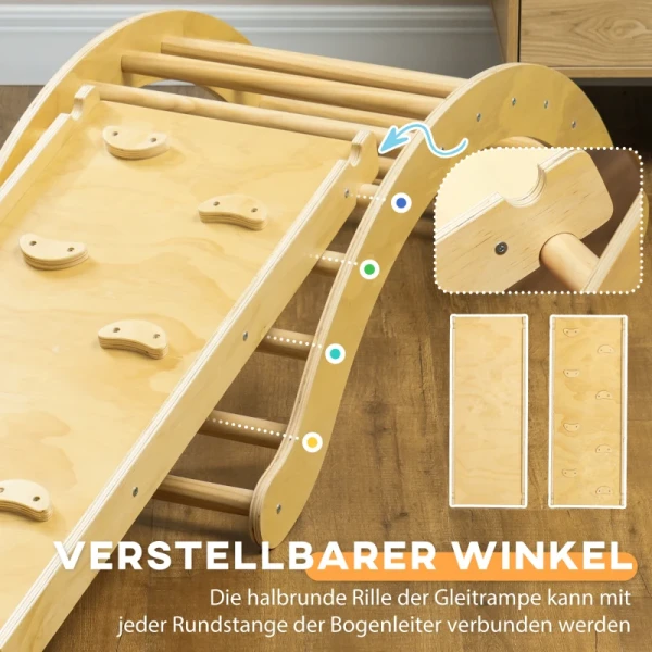 Kinderklimset 4 In 1 Ontwerp Met Boogbrug Schommelkussen Glijbaan Binnen Houten 6