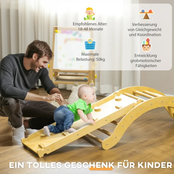 Kinderklimset 4 In 1 Ontwerp Met Boogbrug Schommelkussen Glijbaan Binnen Houten 7