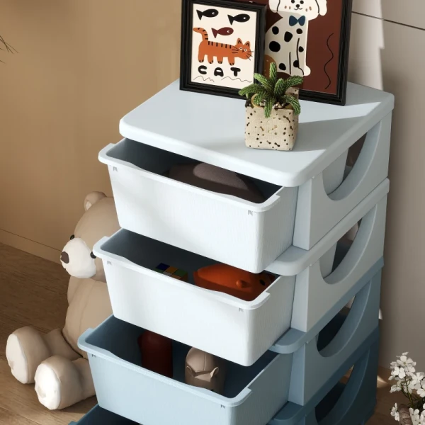 Kinderopbergboxen 4 Laden Afgeronde Randen Verhoogd Design Kunststof Blauw 8