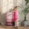 Kinderopbergdozen, 4 Lades, Afgeronde Hoeken, Verhoogd Design, 37x37x76 Cm, Roze 2