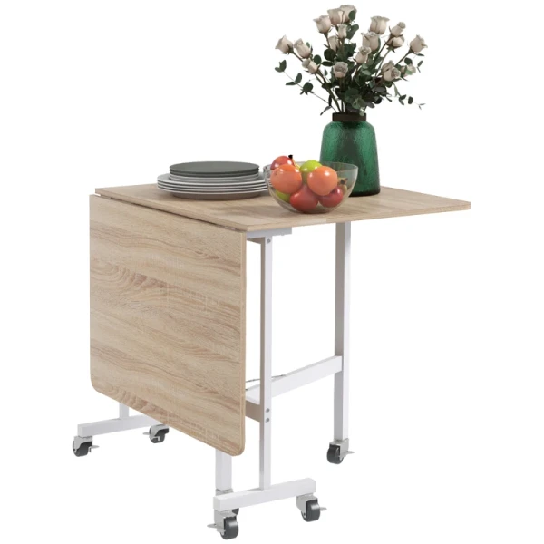 Klaptafel Op Wielen, Laptoptafel, Eettafel, Inclusief Parkeerrem, Naturel + Wit 12