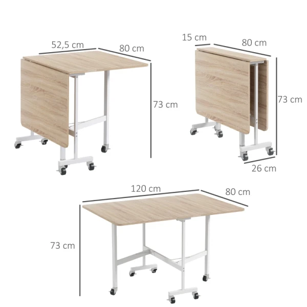 Klaptafel Op Wielen, Laptoptafel, Eettafel, Inclusief Parkeerrem, Naturel + Wit 3