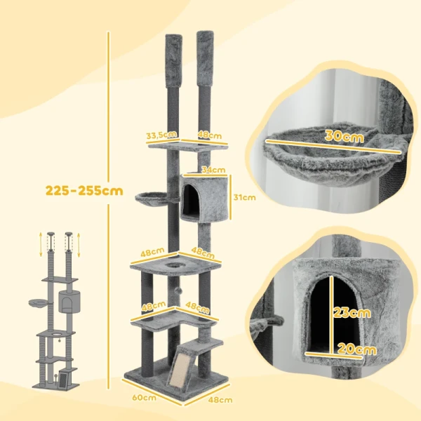 Krabpaal, 4 Niveaus, Plafondhoog, Verstelbaar 225-255 Cm, Hangmat, Huis, Grijs 3