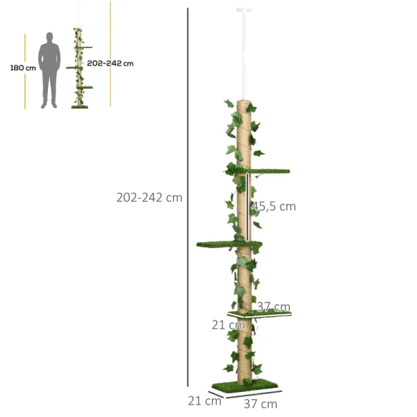 Krabpaal In Hoogte Verstelbaar 202-242 Cm, Antislip, Jute Touwpalen, Spaanplaat, Groen/geel 3