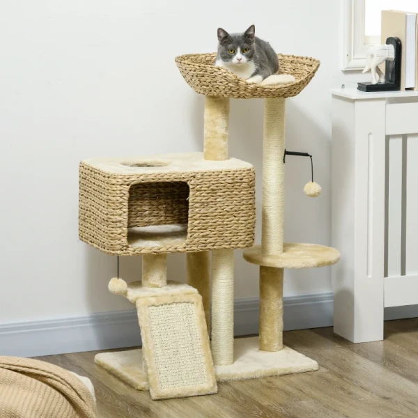 Krabpaal Kattenboom, 1 Kattengrot, 1 Kattenmand, 1 Ligvlak, 1 Oprit, 60 Cm X 40 Cm X 98 Cm, Naturel + Beige 2