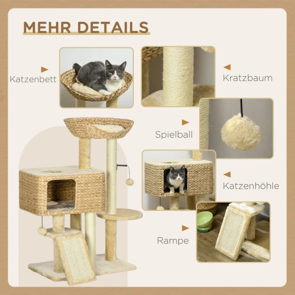 Krabpaal Kattenboom, 1 Kattengrot, 1 Kattenmand, 1 Ligvlak, 1 Oprit, 60 Cm X 40 Cm X 98 Cm, Naturel + Beige 6