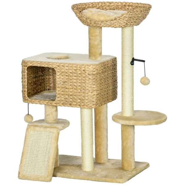 Krabpaal Kattenboom, 1 Kattengrot, 1 Kattenmand, 1 Ligvlak, 1 Oprit, 60 Cm X 40 Cm X 98 Cm, Naturel + Beige 1