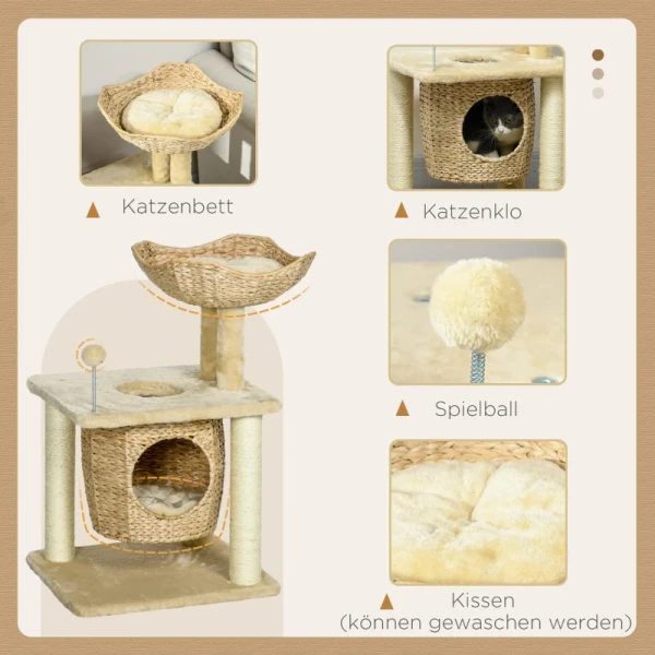 Krabpaal Met Kattengrot, Ligplatform, Speelbal, 45x40x74cm, Beige 5