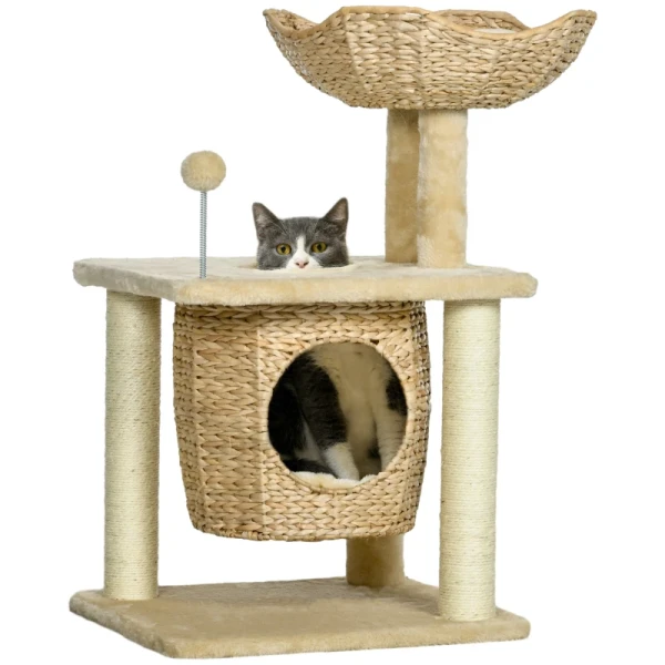 Krabpaal Met Kattengrot, Ligplatform, Speelbal, 45x40x74cm, Beige 10