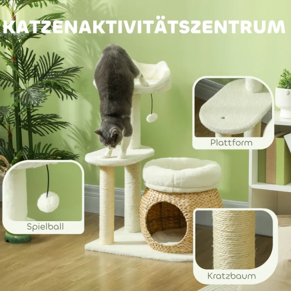 Krabpaal Met Kattengrot, Speelbal En Platform, Riet/sisal, Tot 10 Kg, 60 X 40 X 79 Cm, Crèmewit 4