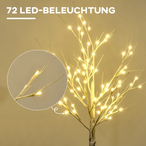 Kunstboom, Kunstberk, Met LED-verlichting, Warm Wit, Realistische Witte Bast, 17L X 17W X 120H Cm 4