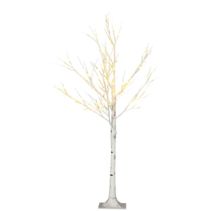 Kunstboom, Kunstberk, Met LED-verlichting, Warm Wit, Realistische Witte Bast, 17L X 17W X 120H Cm 1