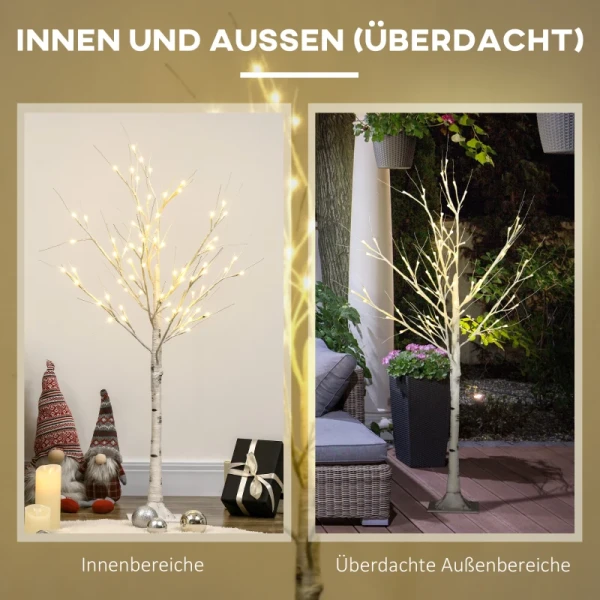 Kunstboom, Kunstberk, Met LED-verlichting, Warm Wit, Realistische Witte Bast, 17L X 17W X 120H Cm 7