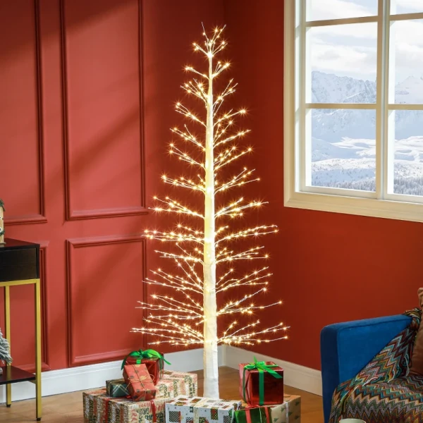 Kunstspar Met LED-verlichting, Kerstboom 180 Cm Hoog, Realistische Schors, Wit 2