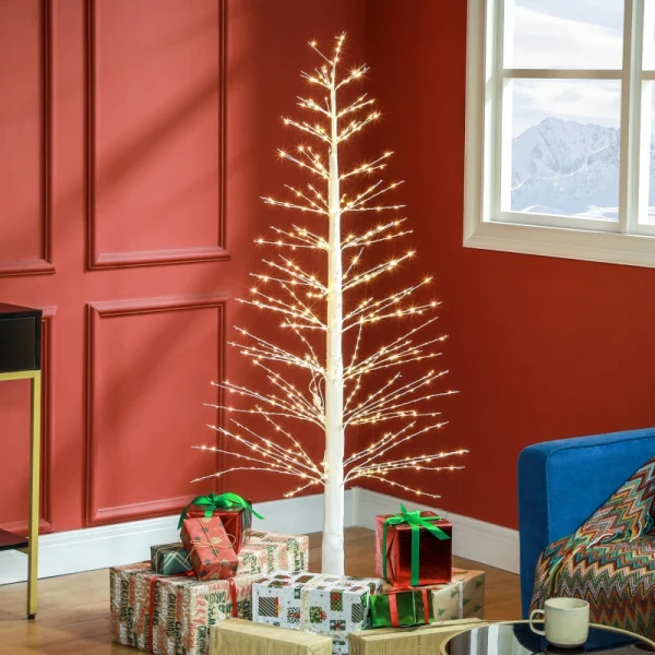 Kunstspar Met LED-verlichting, Kerstboom 180 Cm Hoog, Realistische Schors, Wit 2