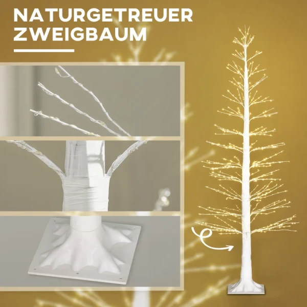 Kunstspar Met LED-verlichting, Kerstboom 180 Cm Hoog, Realistische Schors, Wit 5