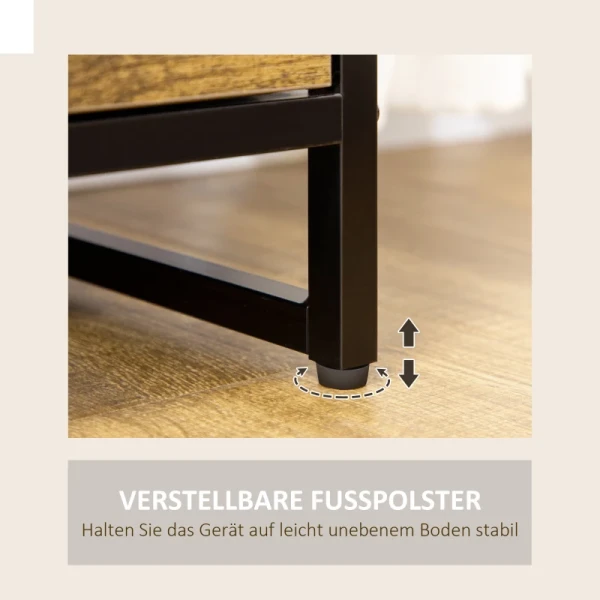 Ladekast Met Zes Laden, Open Planken, MDF En Staal, 84x30x92 Cm, Bruin/zwart, Verstelbare Poten 6