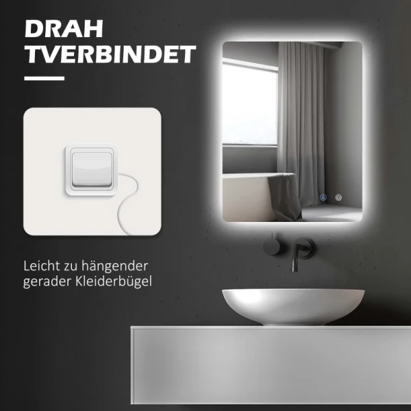 LED-badkamerspiegel Anti-condens Aanraakschakelaar Achtergrondverlichting 70x50cm Wit 9