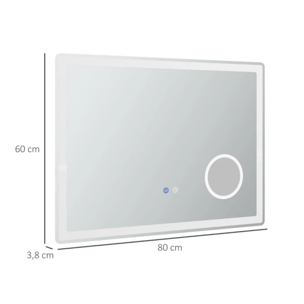 LED-badkamerspiegel Met 3x Vergroting, Touch-functie, Geheugenfunctie, Beslaat Niet, 80 X 60 Cm 3