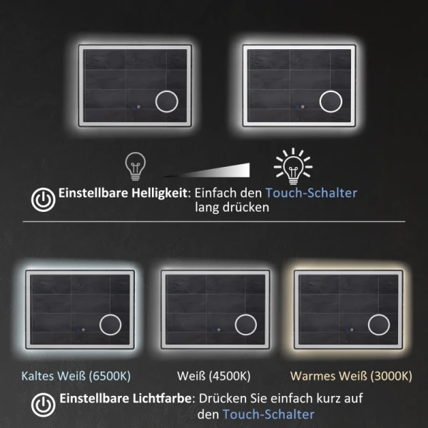 LED-badkamerspiegel Met 3x Vergroting, Touch-functie, Geheugenfunctie, Beslaat Niet, 80 X 60 Cm 6