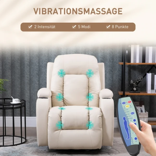 Massagestoel, Relaxstoel, Wipfunctie, 8 Trilpunten, Inclusief Afstandsbediening, Crème 4