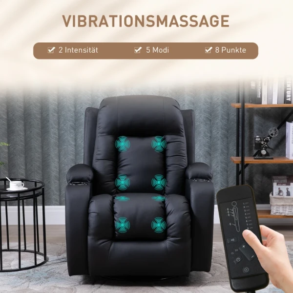 Massagestoel, Relaxstoel, Wipfunctie, 8 Trilpunten, Inclusief Afstandsbediening, Zwart 4