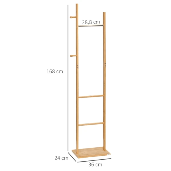 Moderne Kapstok, 2 Haken & 3 Stangen, Robuust Bamboe, 36x24x168 Cm, Naturel 3